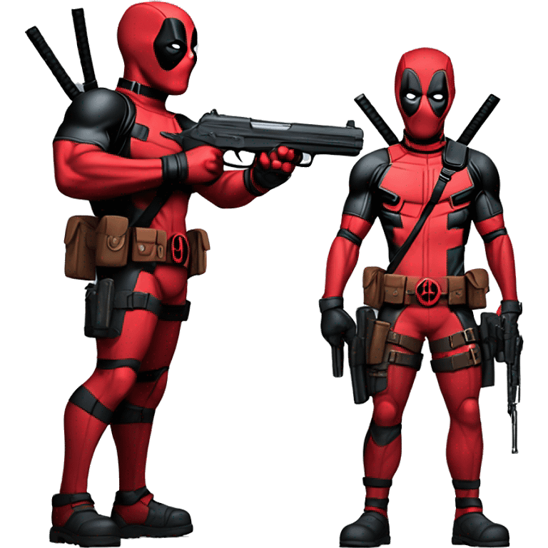 Deadpool standing and having pistol emoji