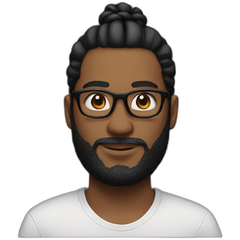 a person with black man bun, short beard and glasses emoji