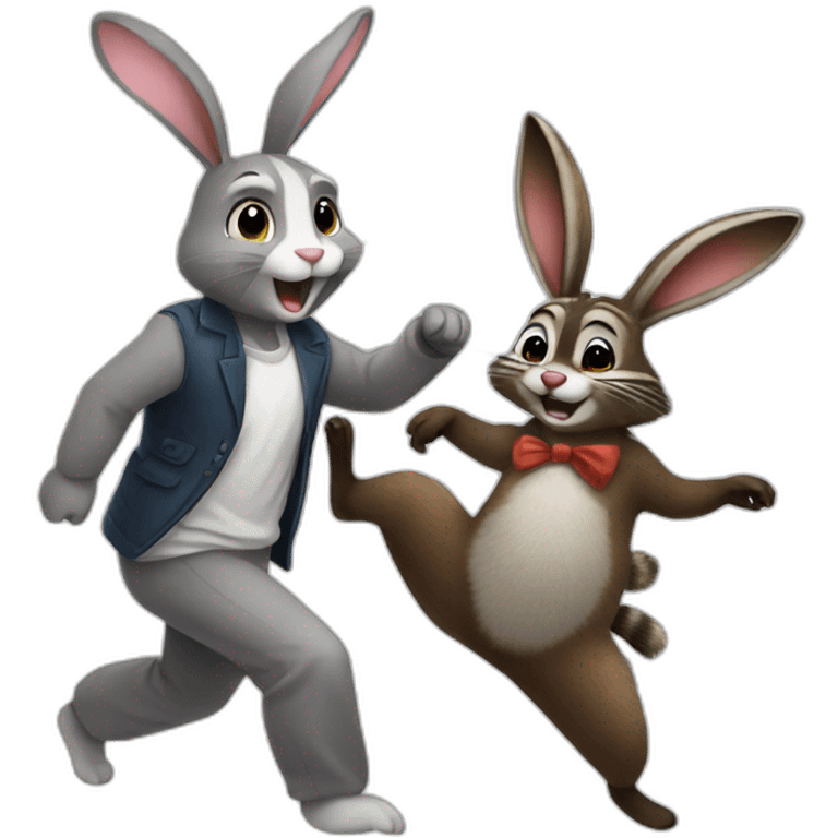 bunny dancing with raccoon cute emoji