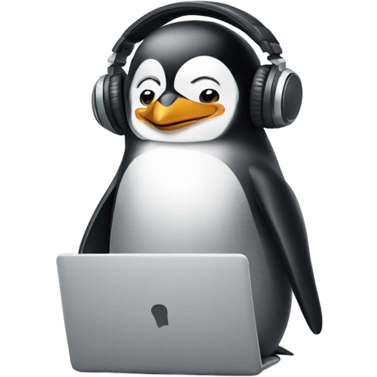 penguin with laptop & headphone emoji