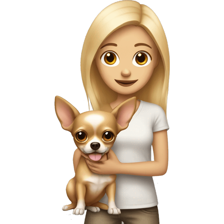 Blonde girl hold Light brown chihuahua  emoji