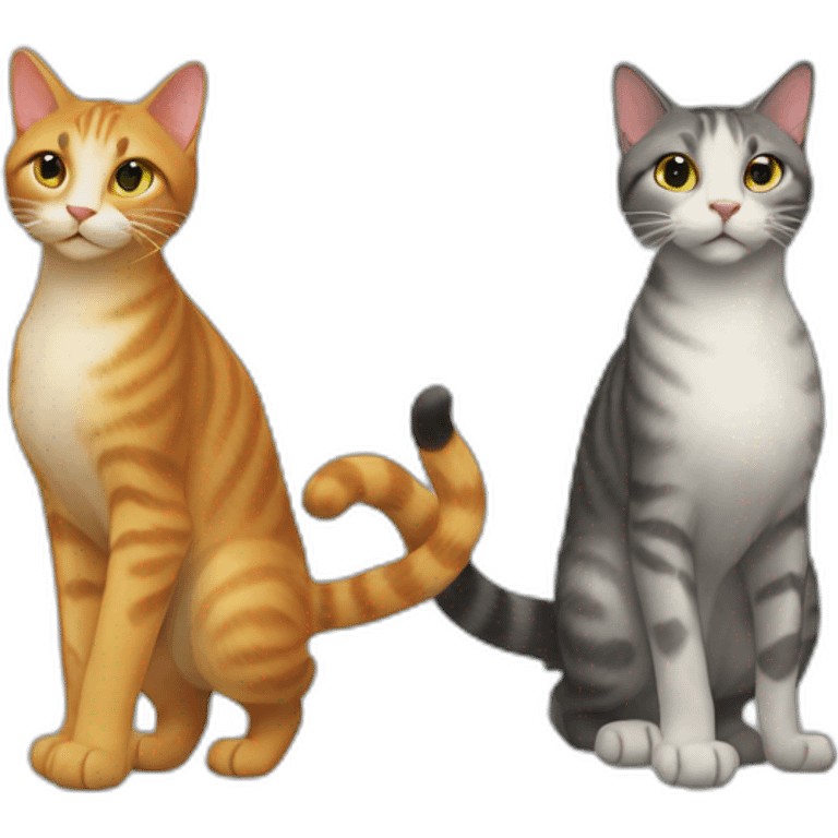 two cats walking with their tails touching emoji