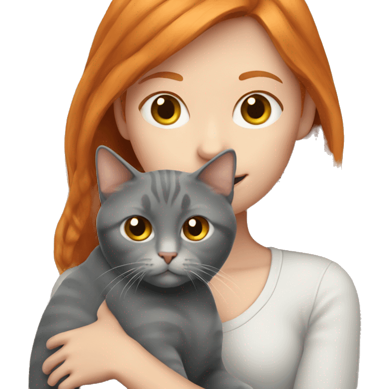 Ginger girl holding gray cat emoji