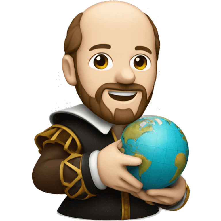 Shakespeare holds a globe in his hands emoji