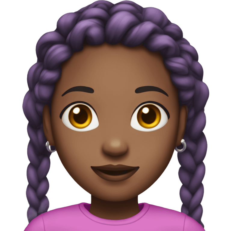 A black girl with braided down hair and purple streaks and a pink shirt and silver hoop earrings emoji