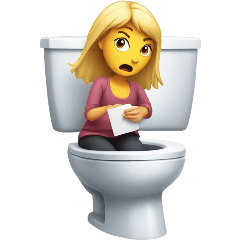 girl throwing phone into the toilet while mad emoji