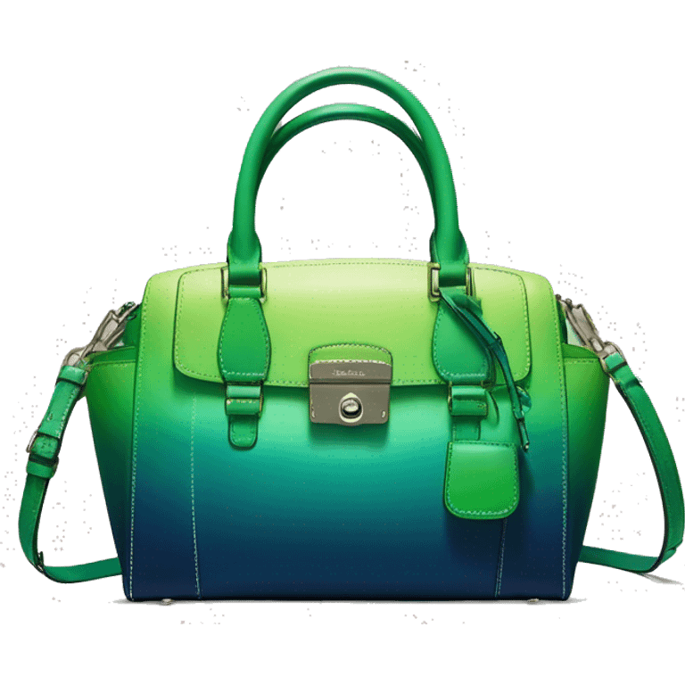 Hyper-realistic lime green to dark teal blue ombre Michael Kors satchel handbag purse with no strap. emoji