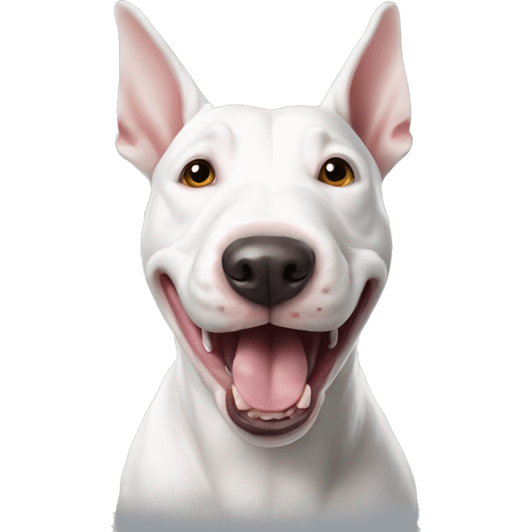 White Bull terrier with silly face emoji