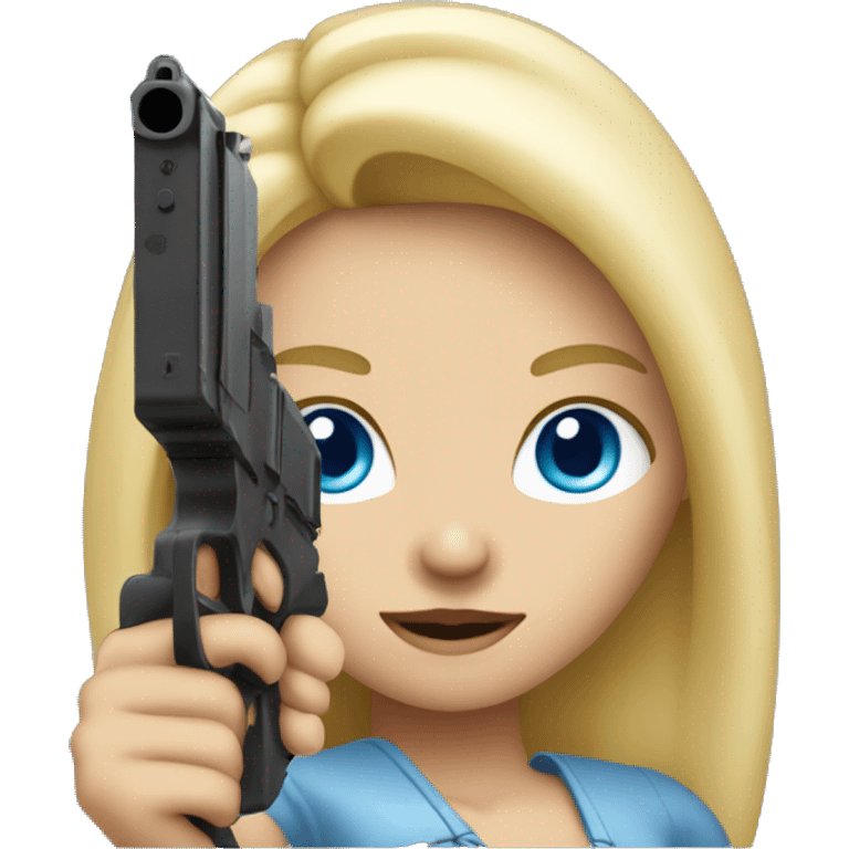 Blonde girl with blue eyes holding a gun emoji