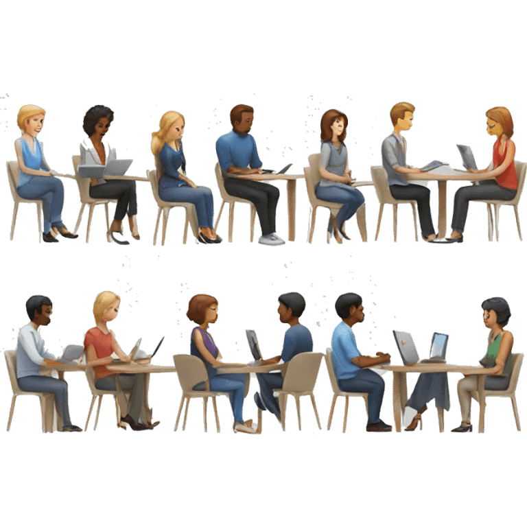 daily standup meeting people sitting in light colored chairs emoji