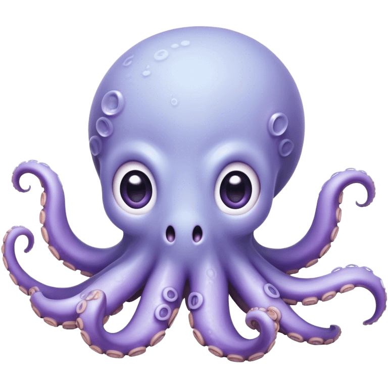 Cinematic Comical Baby Octopus Portrait Emoji, Tentacles slightly flared in a playful, exaggerated gesture, featuring a light blue-purple, rounded body with dramatically wide, hilariously expressive eyes full of surprise and innocent mischief, Simplified yet hilariously endearing features, highly detailed, glowing with a soft oceanic radiance, high shine, dramatic yet lovable, stylized with a dash of whimsical underwater mischief, soft glowing outline, capturing the essence of a delightfully silly little octopus that looks like it just made a clumsy, adorable mistake! emoji