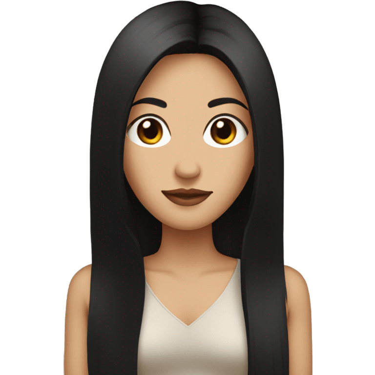 A woman with long straight black hair, black eyes, brown  emoji