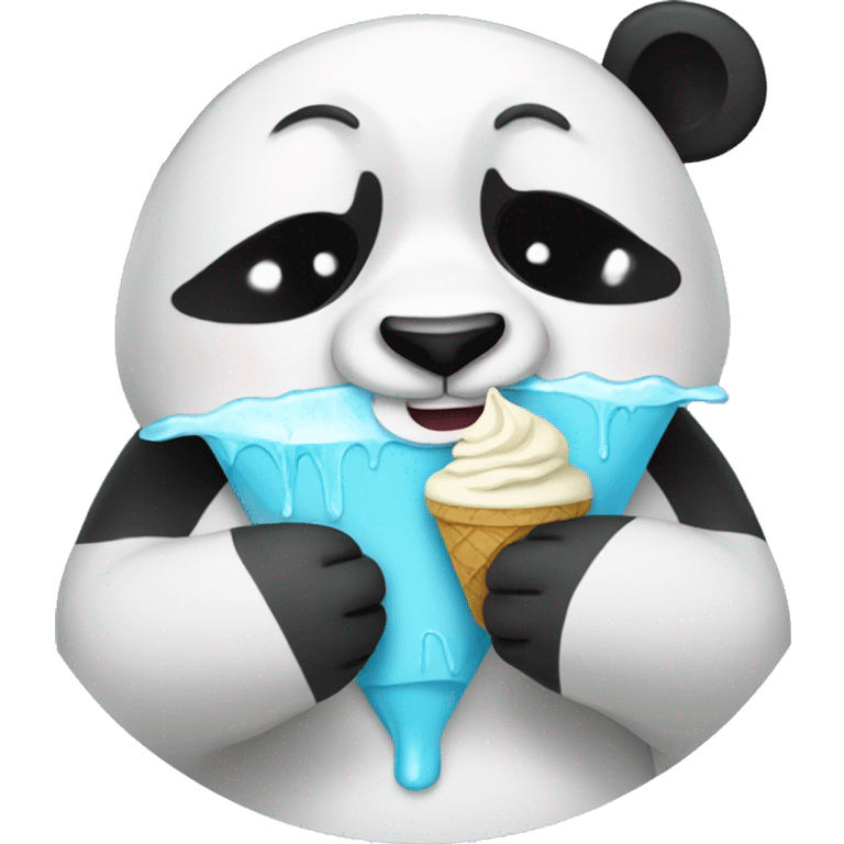 Panda eating ice cream while crying emoji