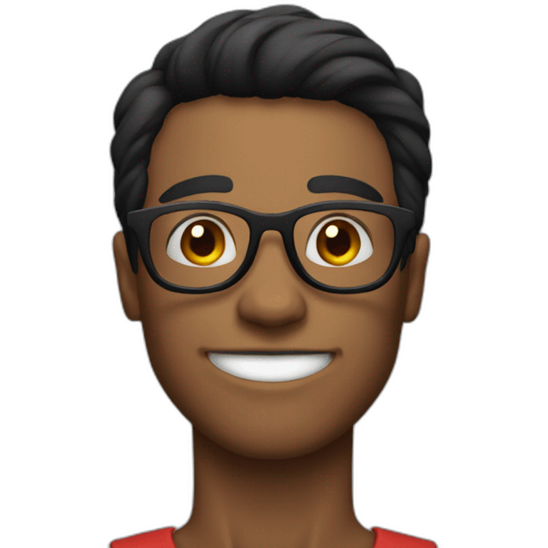 A red man, glasses, short black hair, muscle emoji