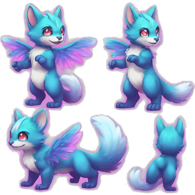 Anthro Scalie Fluffy Cool Cute Magical Elemental Shiny Colorful Neon Vibrant Colors Sparkle Kemono-style Chibi Fantasy-Animal-Fakémon-Pokémon-Hybrid Fur Sona Aesthetic Full Body emoji