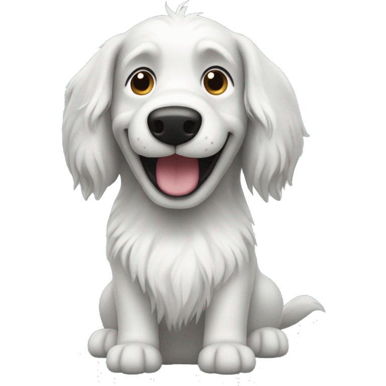 Long-haired Black and white dog waving emoji