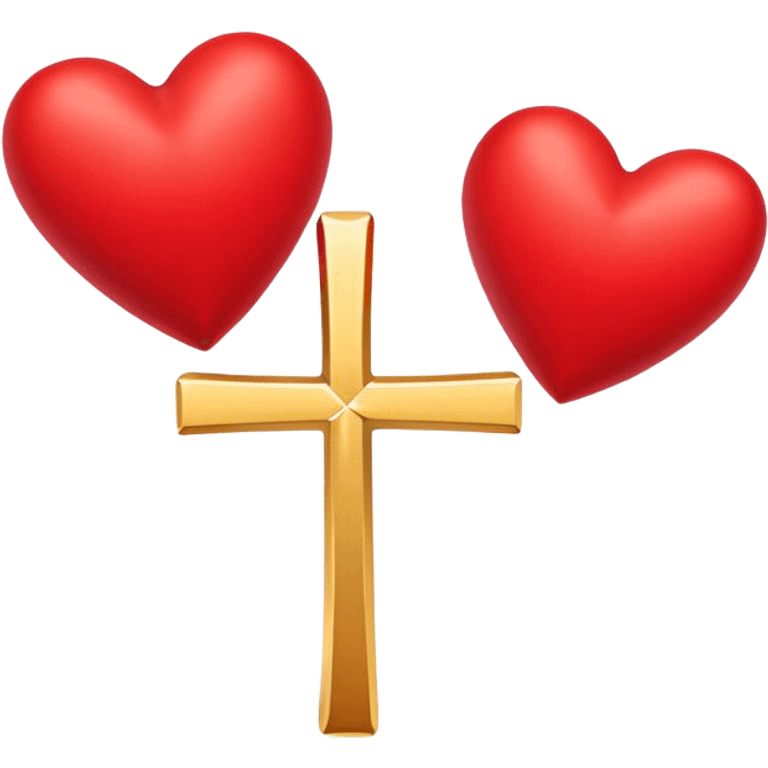 Two red  hearts connected by one simple gold cross  emoji