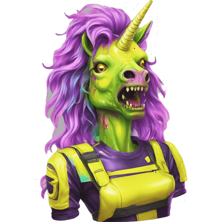 .Zombie_ Vaporwave black holographic oilslick zombie unicorn yellow caution tape graffiti Pegasus emoji