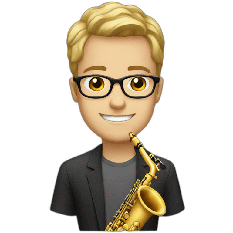 young man white glasses saxophone emoji