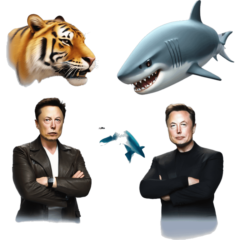 Elon musk fighting a shark and a tiger emoji