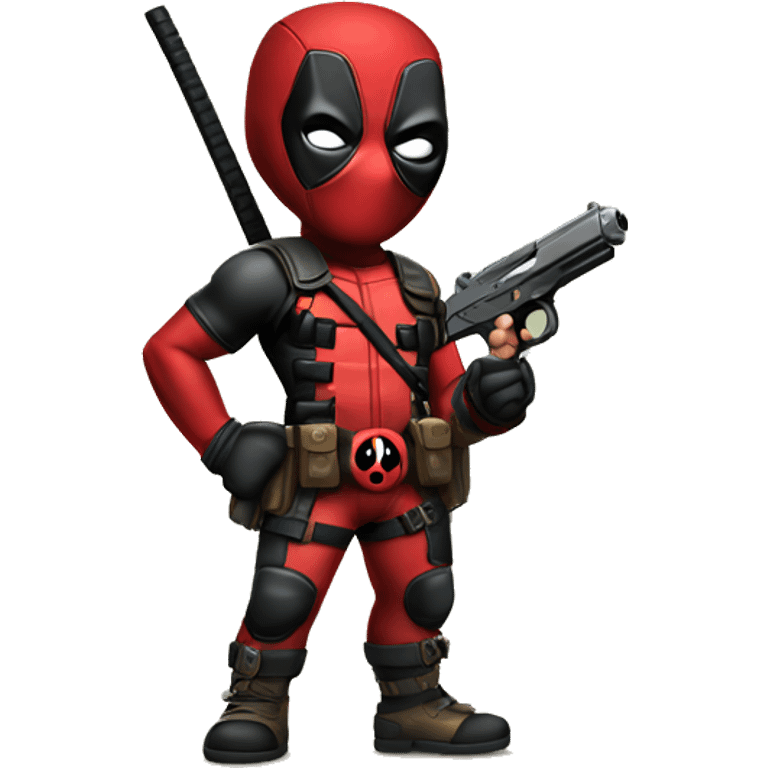 Cute deadpool character full body with pistols emoji