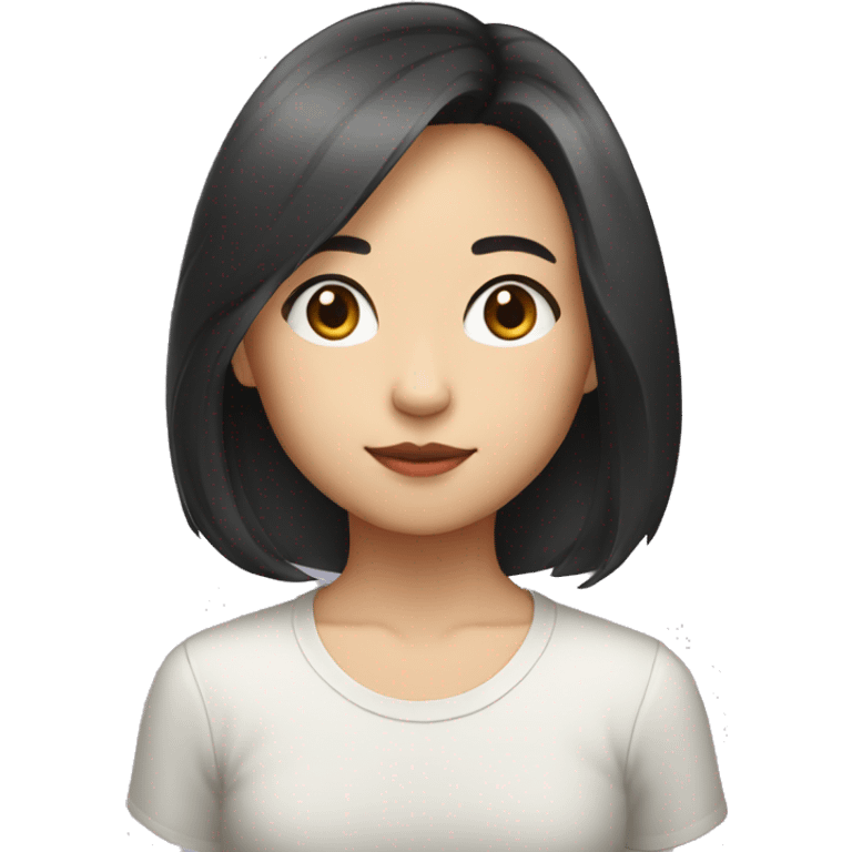 asian girl shoulder length hair, in v nect shirt emoji