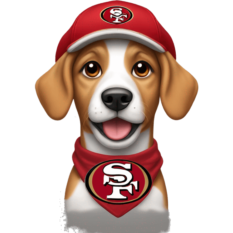 A dog wearing a 49er hat emoji