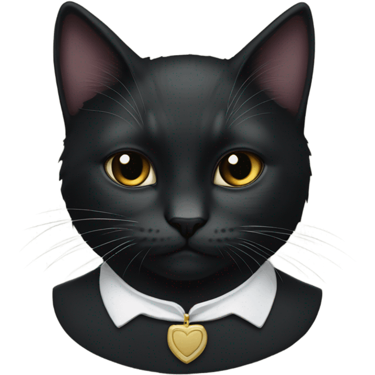 Black kitty with white patch on front of neck with them of royalty emoji