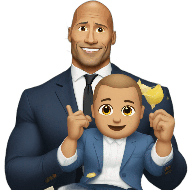 macron avec un bébé et Dwayne Johnson emoji