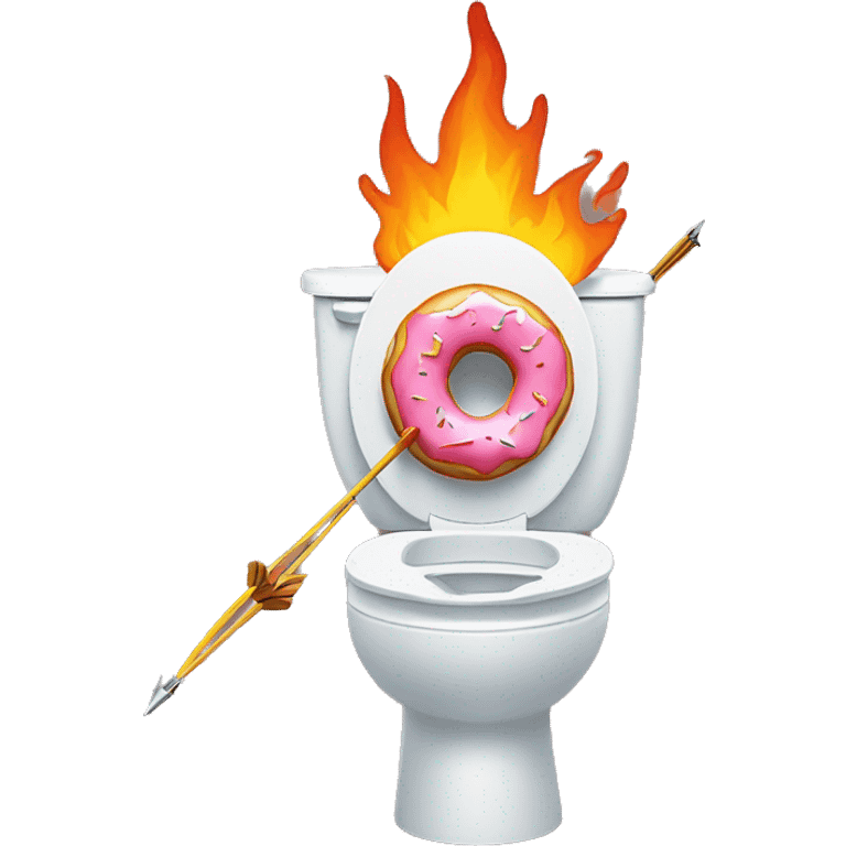 Homer Simpson shooting a bow and arrow with a flaming donut on the end of the arrow into his toilet emoji