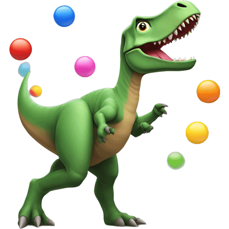 dinosaur juggles colorful balls emoji