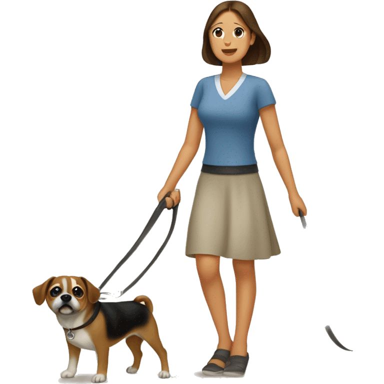 Mid 30s filipina walking two pugaliers on leash emoji