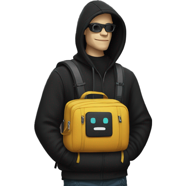 mr. robot with cool backpack black hoodie with zips emoji