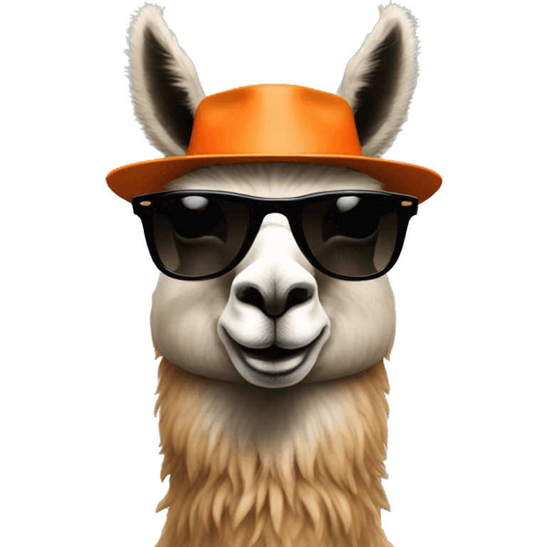 a llama wearing a orange hat and black rayban shades emoji