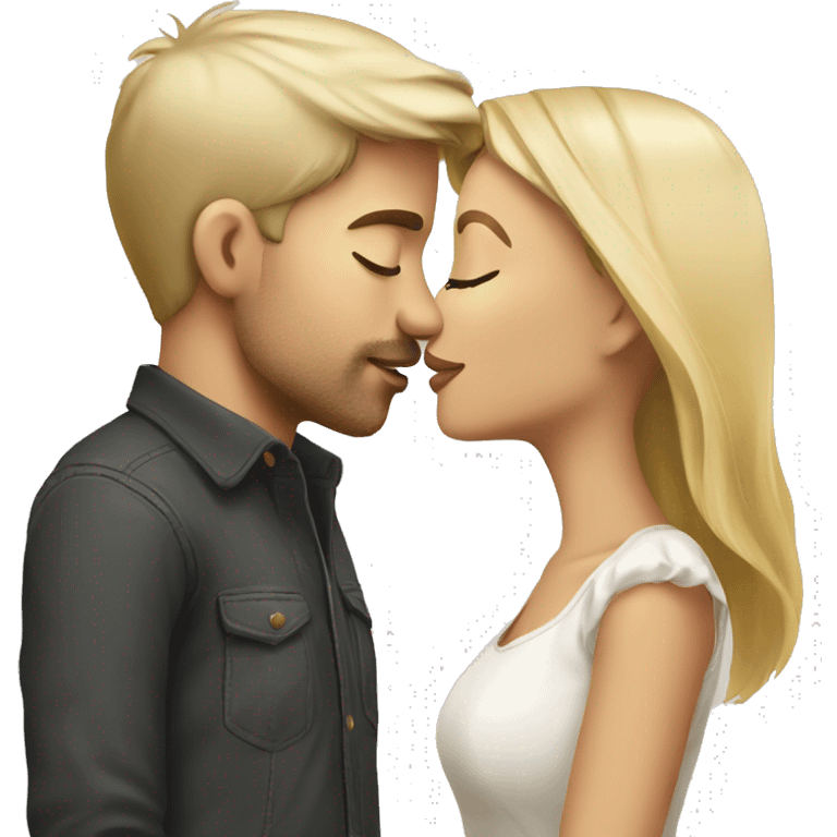 blonde girl kisses brunette guy emoji