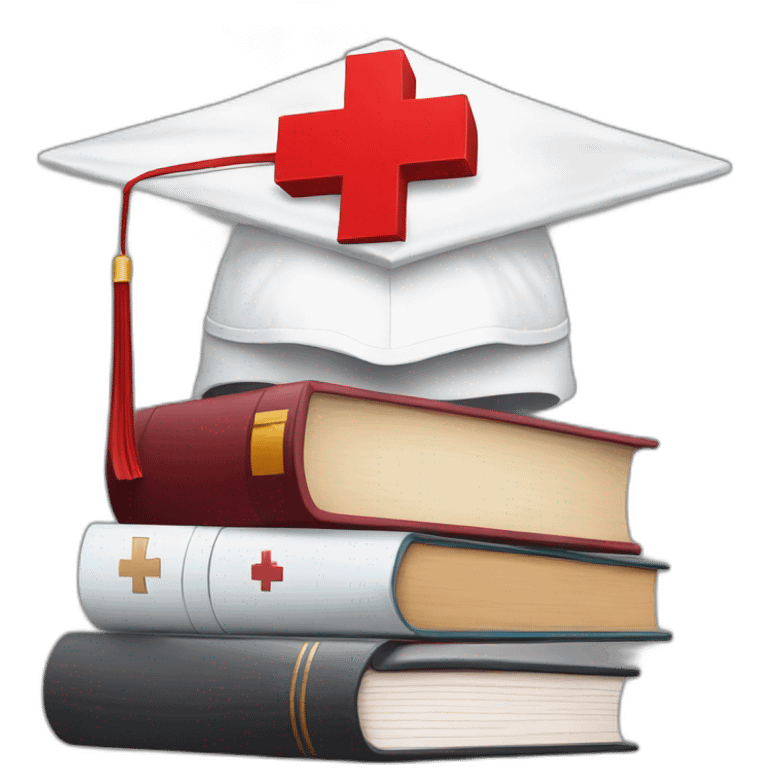 White Student cap with red medical cross On a stack of books emoji