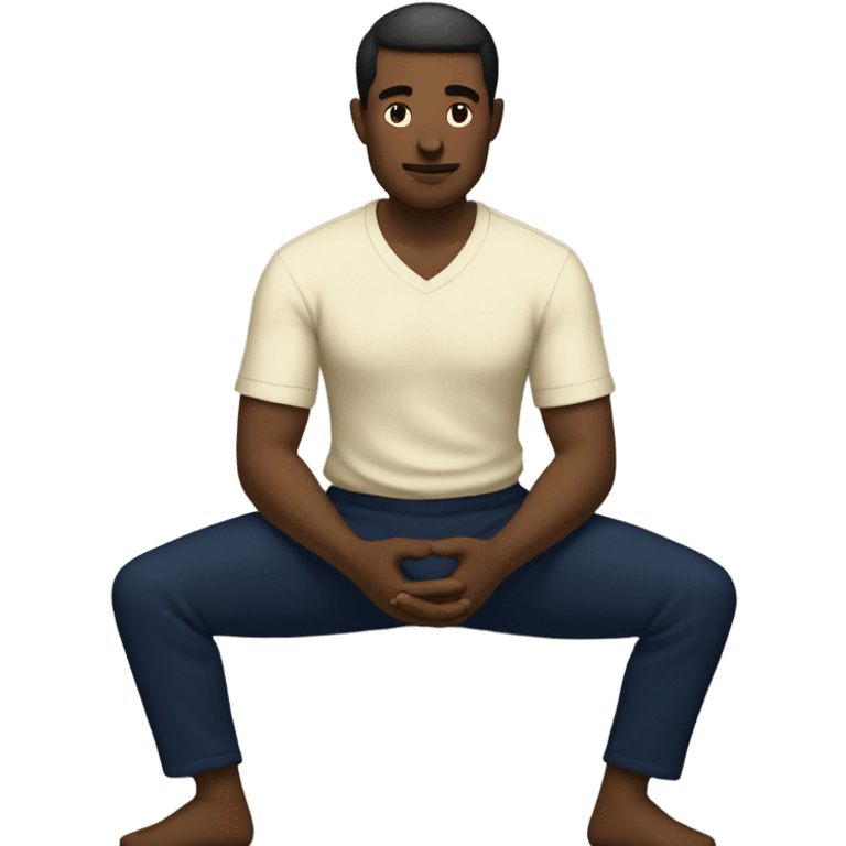 man meditating sitting down with cream shirt and navy blue pants emoji