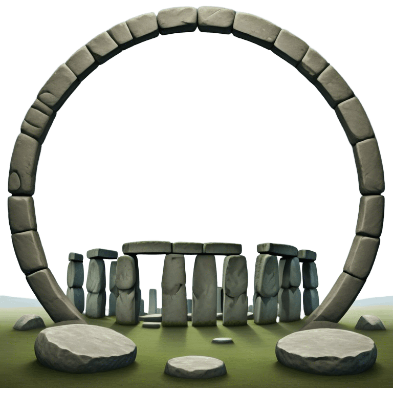 Cinematic Realistic Stonehenge Landscape Emoji, depicted with ancient, mysterious stone circles set against a moody sky, rendered with atmospheric lighting and detailed textures that evoke its prehistoric allure. emoji