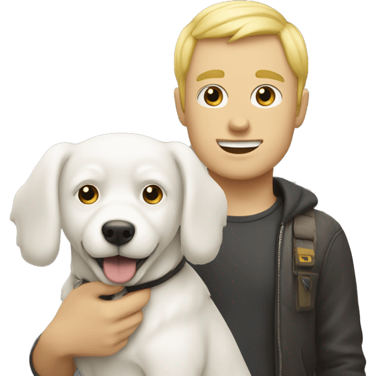 A white yellow guy with a cute white dog on the side  emoji