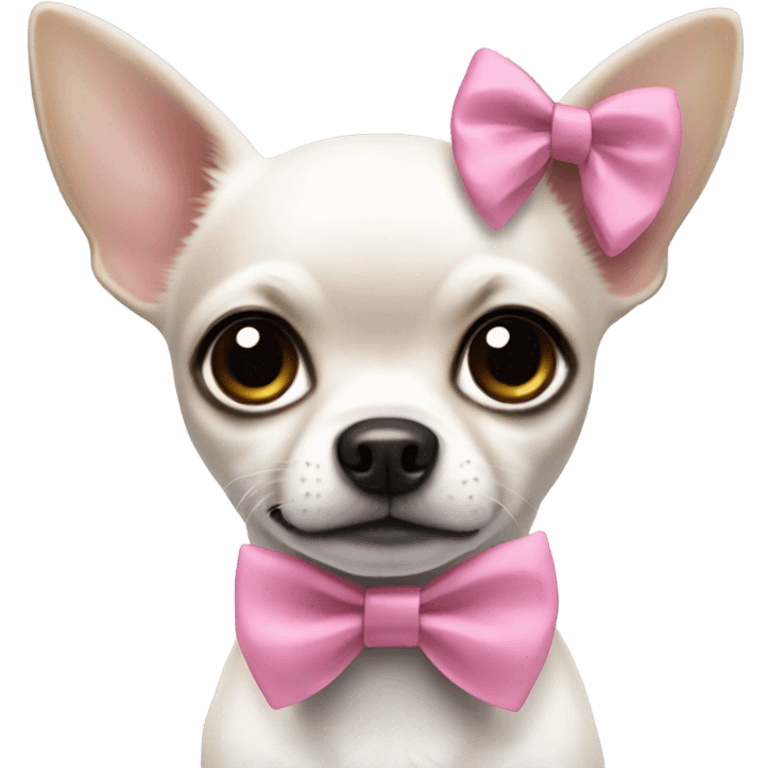 white chihuahua with black ears with pink bow emoji