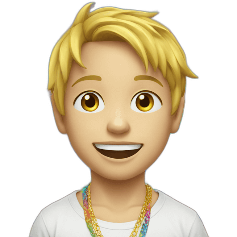 Skater Rainbow Shirt 7 years old boy Golden necklace emoji