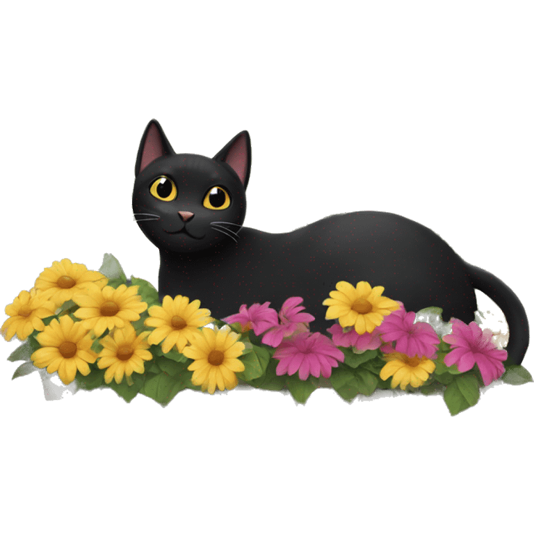 Black cat on the flower balcony  emoji