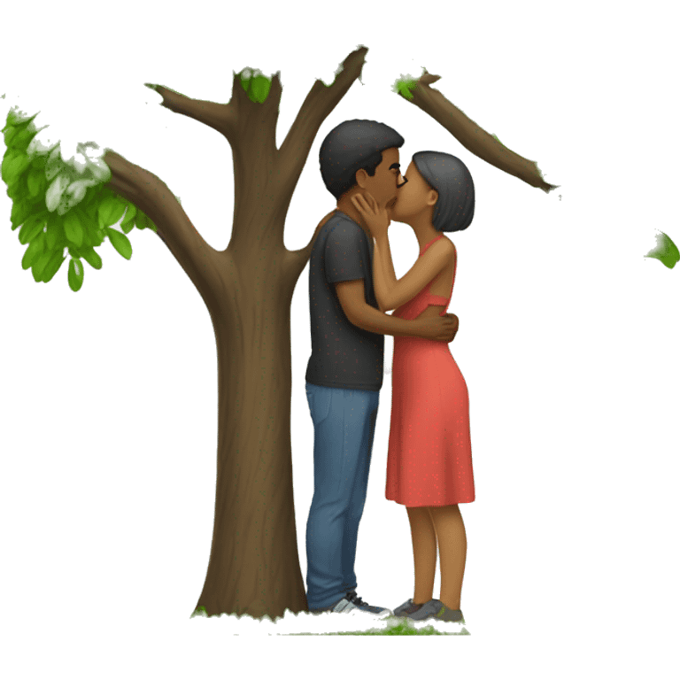 two people kissing next to a tree emoji