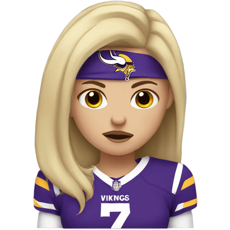 Blonde girl wearing minnesota vikings gear crying emoji