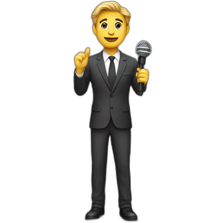 journalist standing confidently while holding a microphone. The journalist should be in professional attire emoji