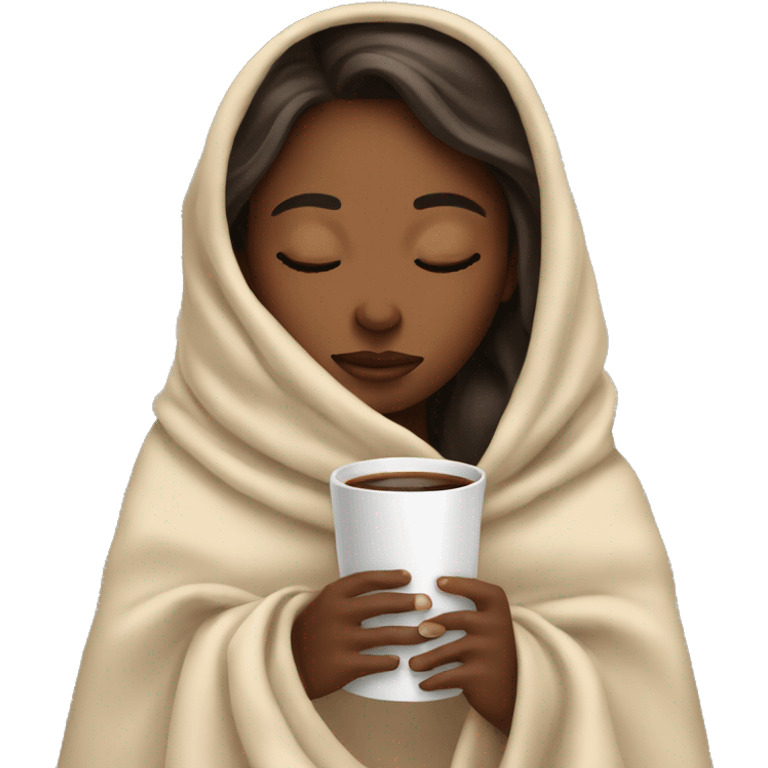 girl inside a blanket sipping coffee eyes closed emoji