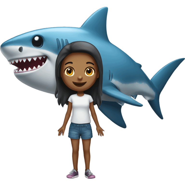 a girl with shark emoji