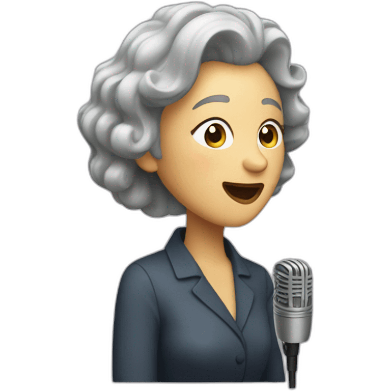 Gray hair woman singing in front of a microphone emoji