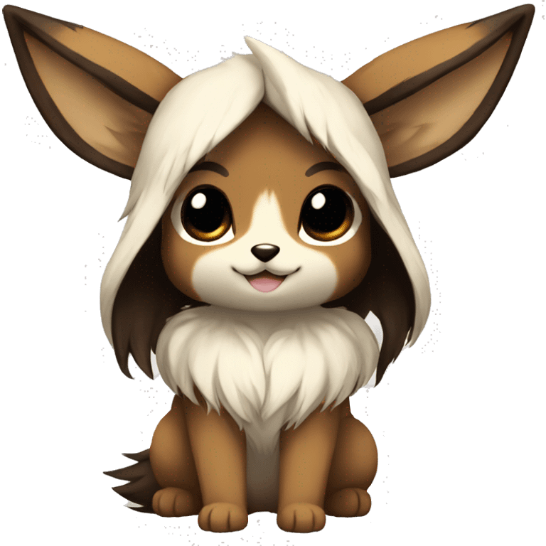 Kawaii Pale Shiny Eevee with dark brown long emo hair covering her eyes Full Body emoji