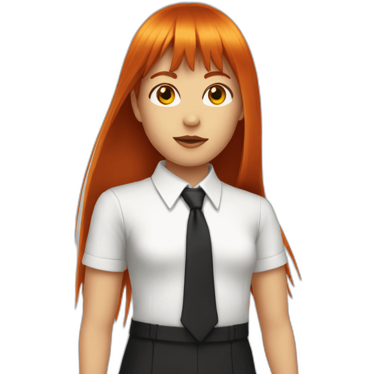 (gril) makima with long straight red hair fringe, yellow eyes with a circle inside and a white shirt and black tie emoji